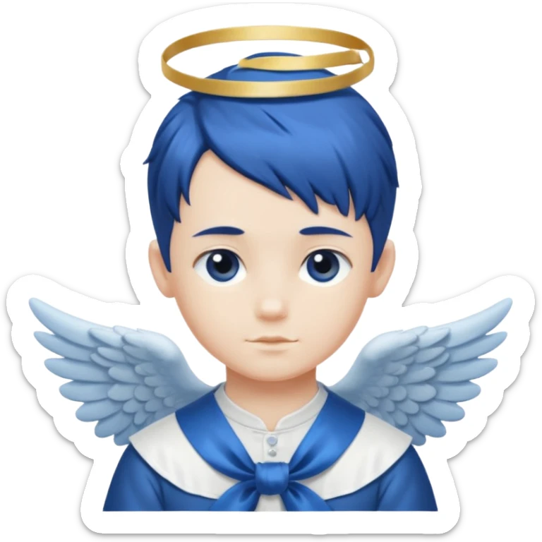 A graceful angel boy with deep blue hair tied in a ribbon, spreading gentle light.








 sticker