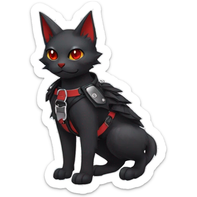 cool edgy cute black punk red fantasy nargacuga-bat-cat-Fakemon collar harness full body sticker