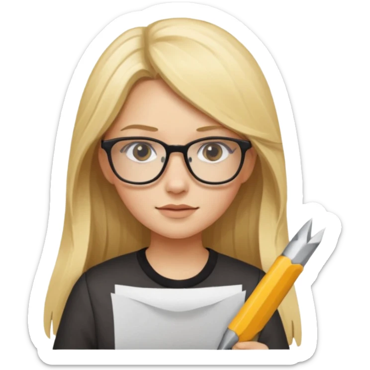 je voudrai un emoji d'une fille aux cheveux longs et blonds avec des lunettes entrain de découper DU PAPIER sticker