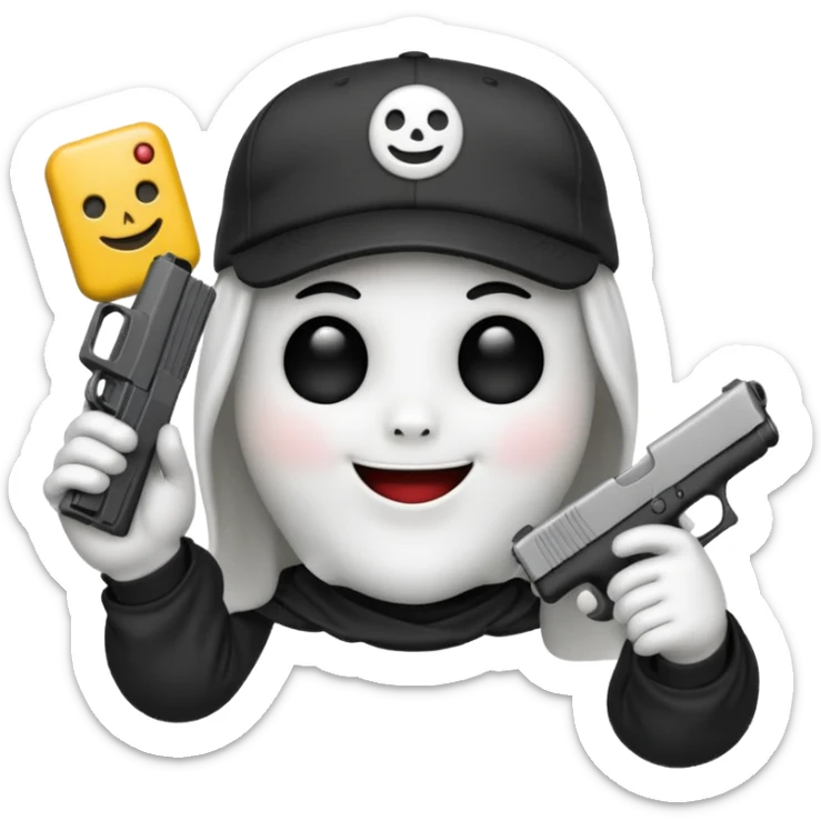 Emoji de Fantasma con glock 19 en la mano izquierda y con gorra sticker