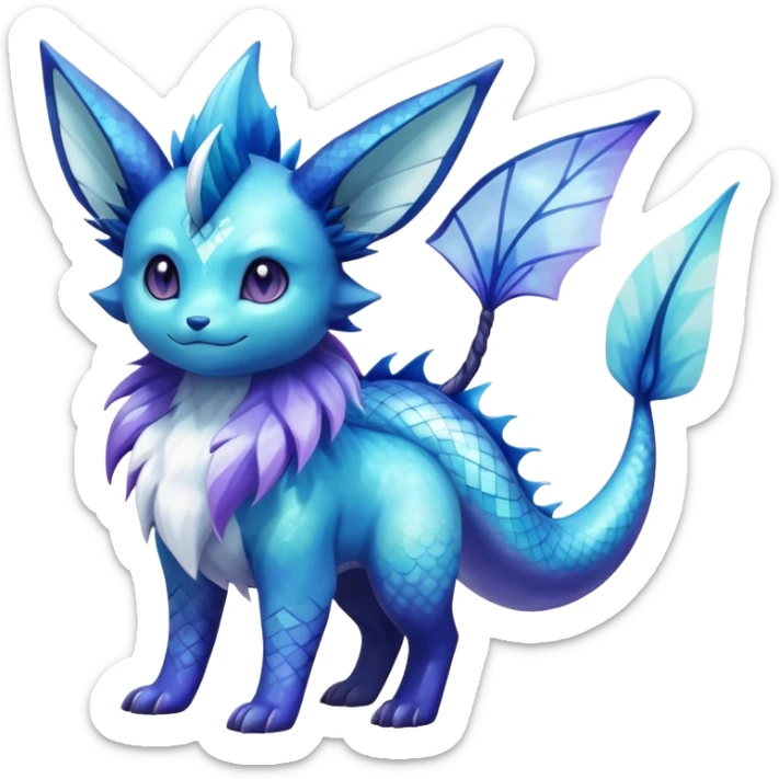 Colorful Iridescent Exotic Vaporeon-Aurorus-Glaceon-Fakémon-hybrid-creature (full body)  sticker