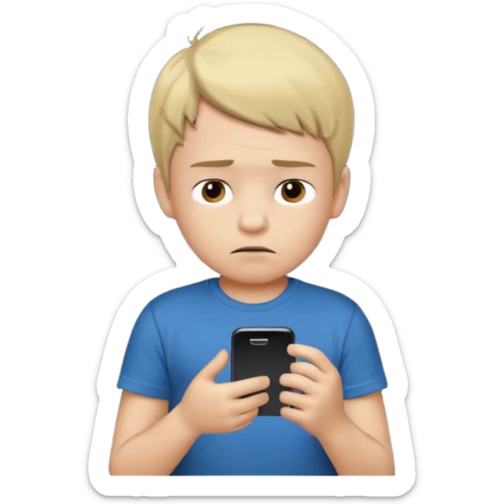 un niño de entre 3 - 10 años jugando con su celular, cansado en una habitacion apagada, el niño tiene piel blanca

 sticker