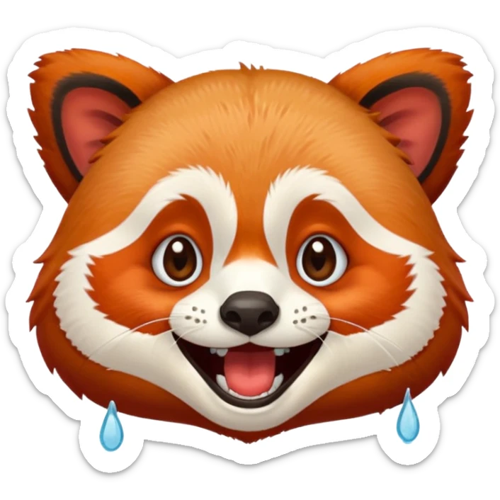 only the face of a red panda laughing emoji style with the laughing tears  sticker