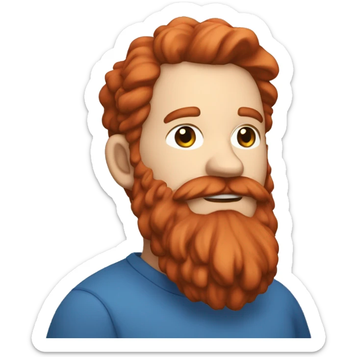 caseoh, a raly fat streamer with red hair and a long beard and blue shirt sticker