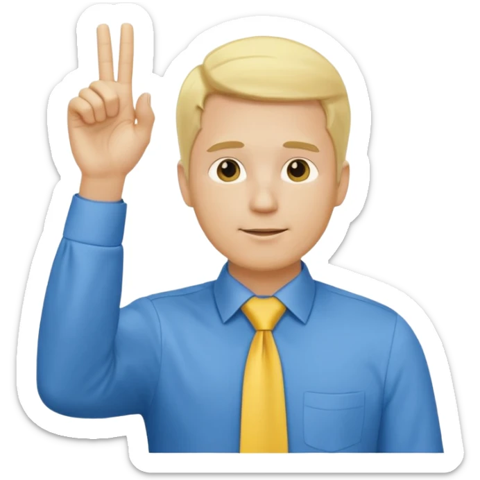 consulting man with hand with white skin and blonde hair with blue shirt and yellow tie sticker