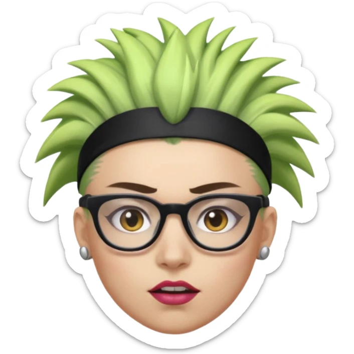 extreme mohawk person face headband glassess excessive makeup glowing hair sticker