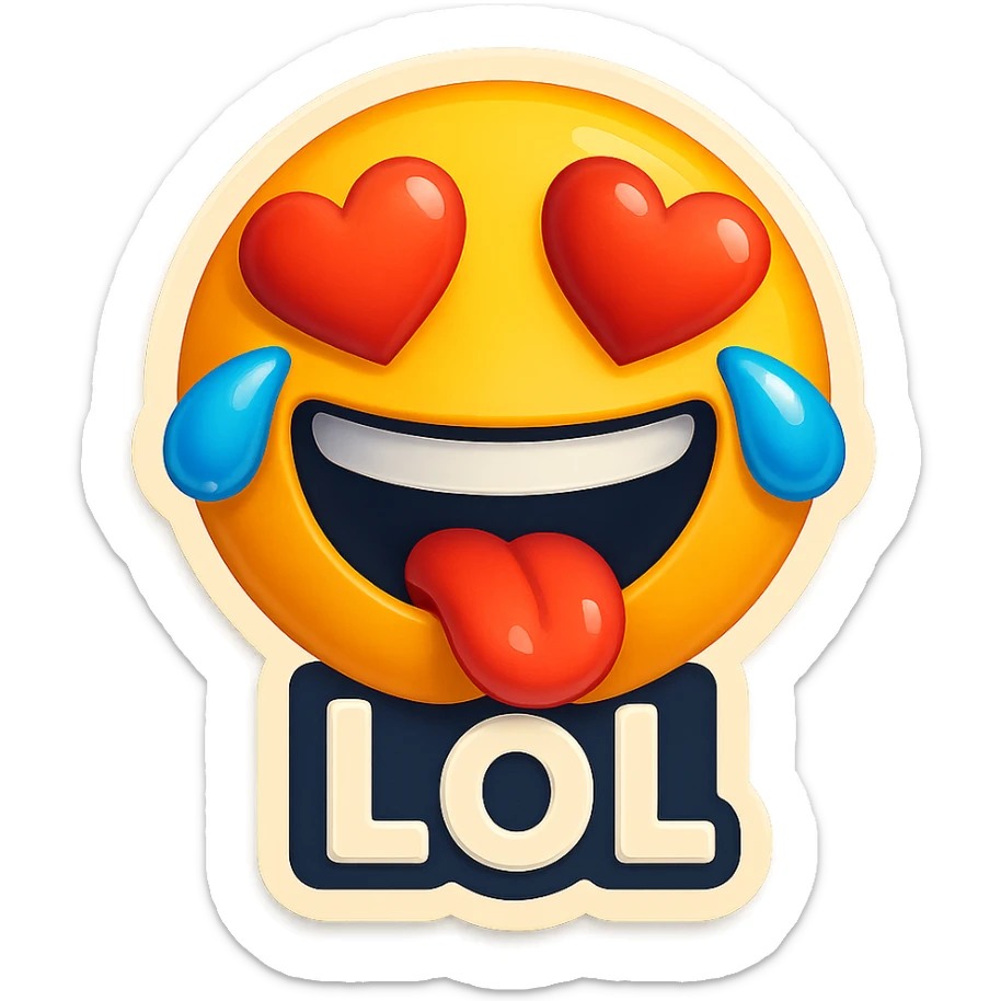 mouth open with tongue out heart shaped eye add the words “ LOL " in White
Laughing crying 😂😂 sticker