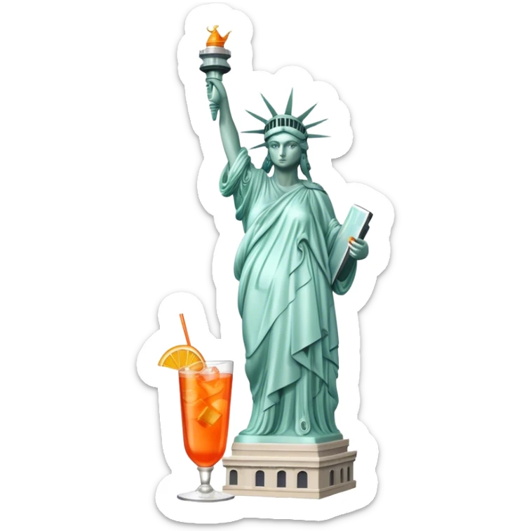 FULL BODY OF STATUE OF LIBERTY WITH AN APEROL SPRITZ COCKTAIL sticker
