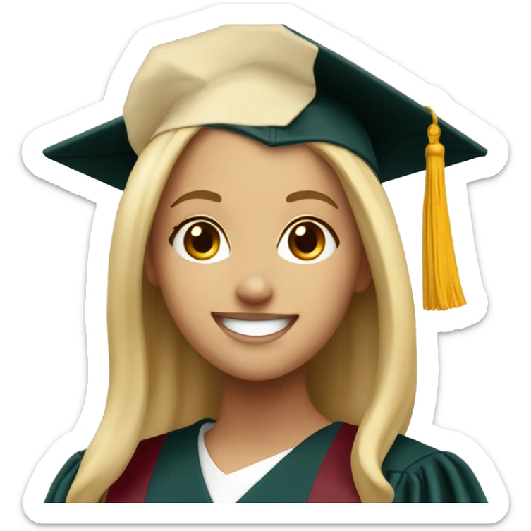 Blonde girl smiling wearing graduation cap with university of Chicago Loyola sticker