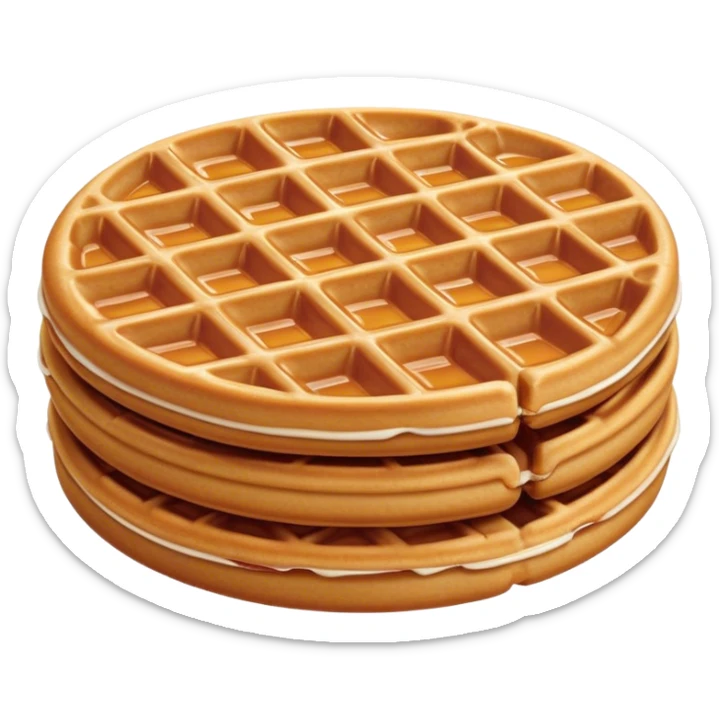 Cinematic Realistic Stroopwafel Dessert Emoji, depicted as a delicate caramel-filled waffle cookie rendered with crisp textures and warm, inviting lighting. sticker
