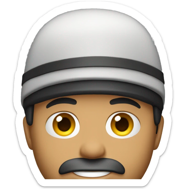 the face of a man, a guy about 23 years old with a black beard, short hair, and a cap without a visor on his head sticker