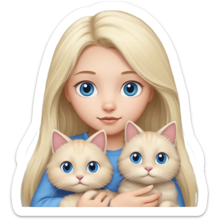 blonde girl with long blonde hair and blue eyes with chubby gray cat sticker