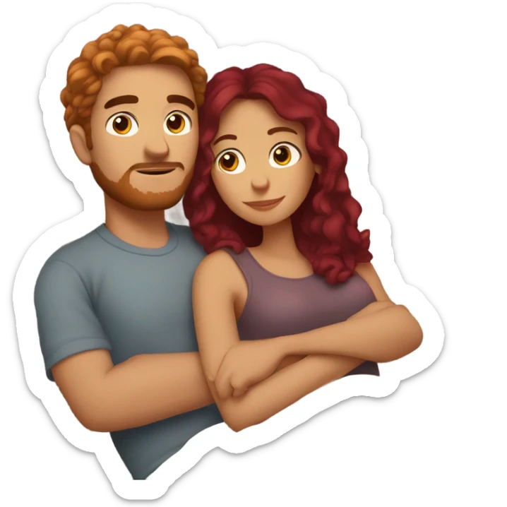Burgundy haired girl and boyfriend cuddling in bed sticker