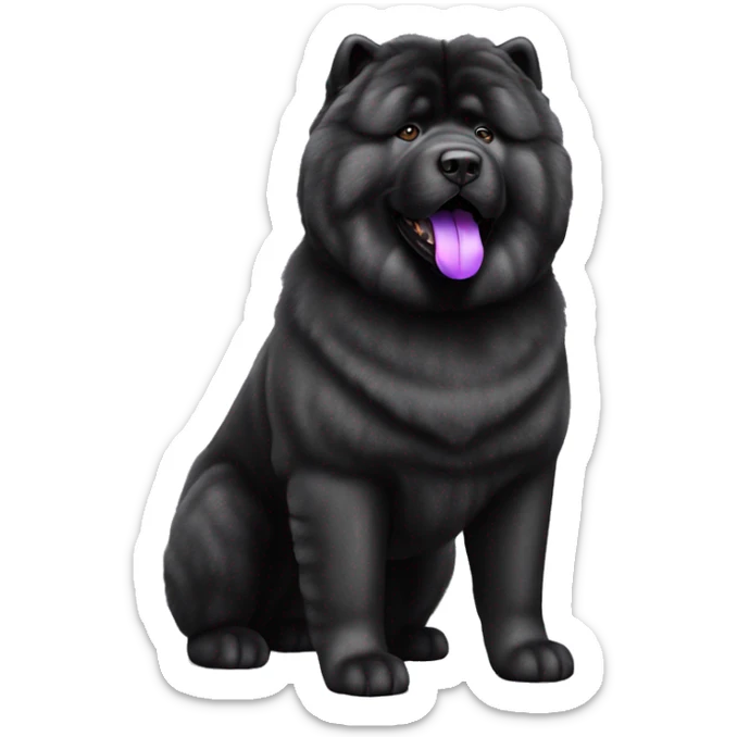 Full body black Chow chow with purple tongue, photorealistic 4k sticker