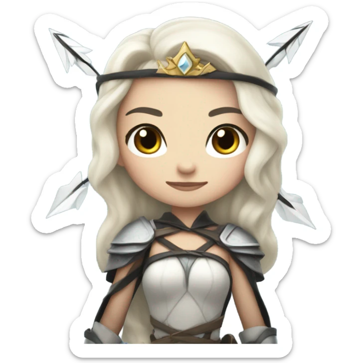 Supercell the tower princess , white skin , black hair with bow and 3 arrows sticker