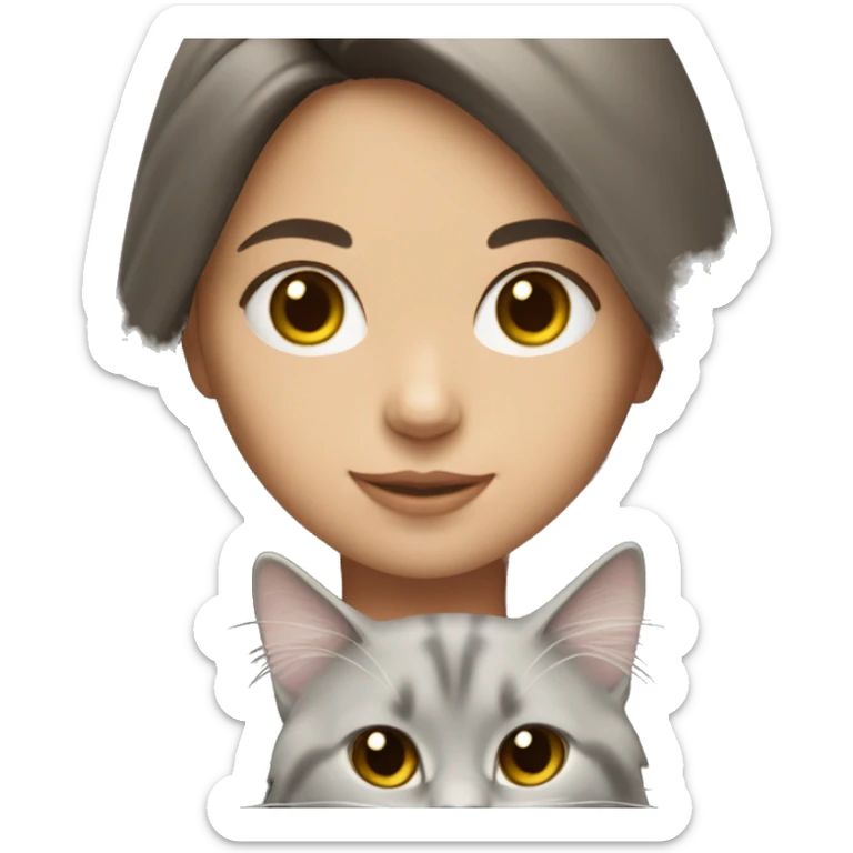 Brunette girl with long hair holding grey ragdoll cat sticker