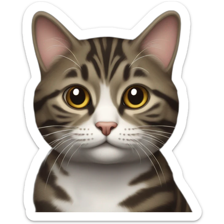 european cat with dark pinstripe tabby color and dark brown wool with white breasts play with ball sticker