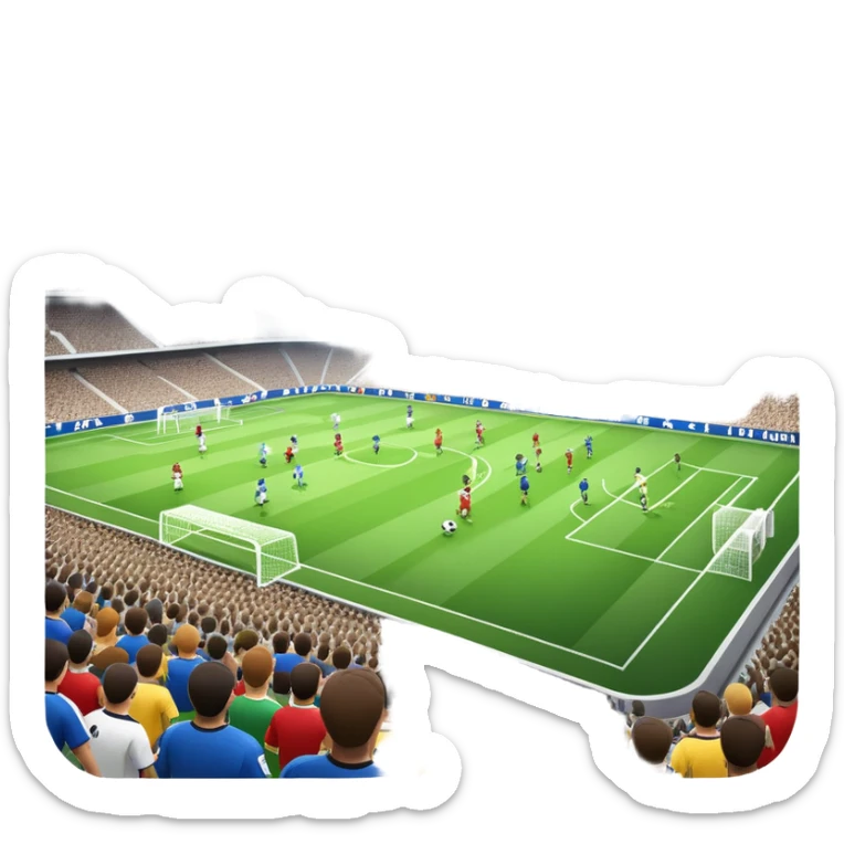 An icon showing a soccer stadium filled with close-up players in action, inspired by EA Sports FC 25. The design features players on the field, with the stadium lights shining brightly and a lively crowd in the stands. Transparent background highlights the energy and excitement of the match. sticker