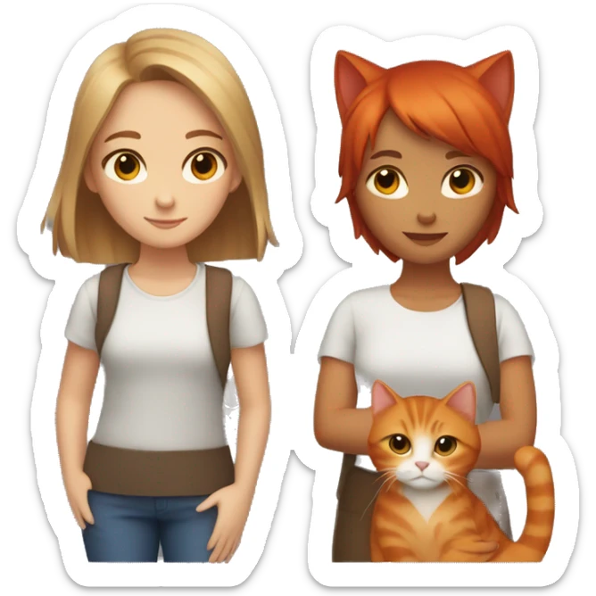  a girl with short hair and brown eyes in the hands of a red cat sticker