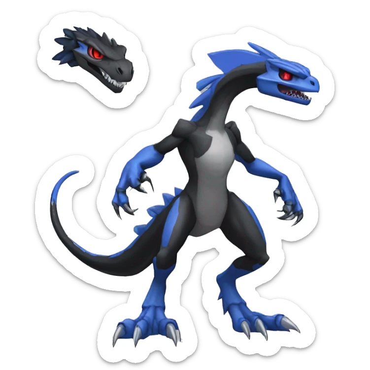  Cool Edgy Black Blue Digimon-Fakemon-Guilmon-Velociraptor-Dragon full body sticker