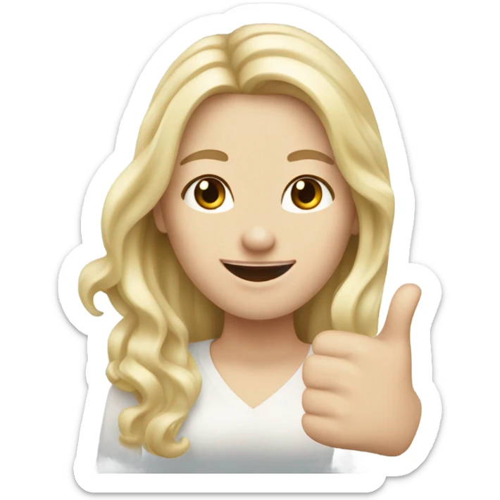 Woman, white skin, pale skin, long hair, blonde hair, wavy hair, thumbs up sticker