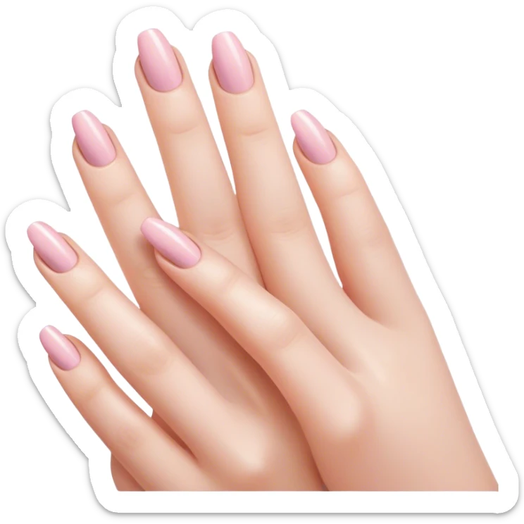 "Close-up of a delicate hand with soft pink or nude nail polish, slightly curved fingers, elegant and feminine style, subtle shine on nails." sticker