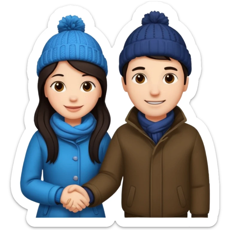 date night christmas couples, dark hair, holding hands, looking at each other, wearing a winter outfits sticker