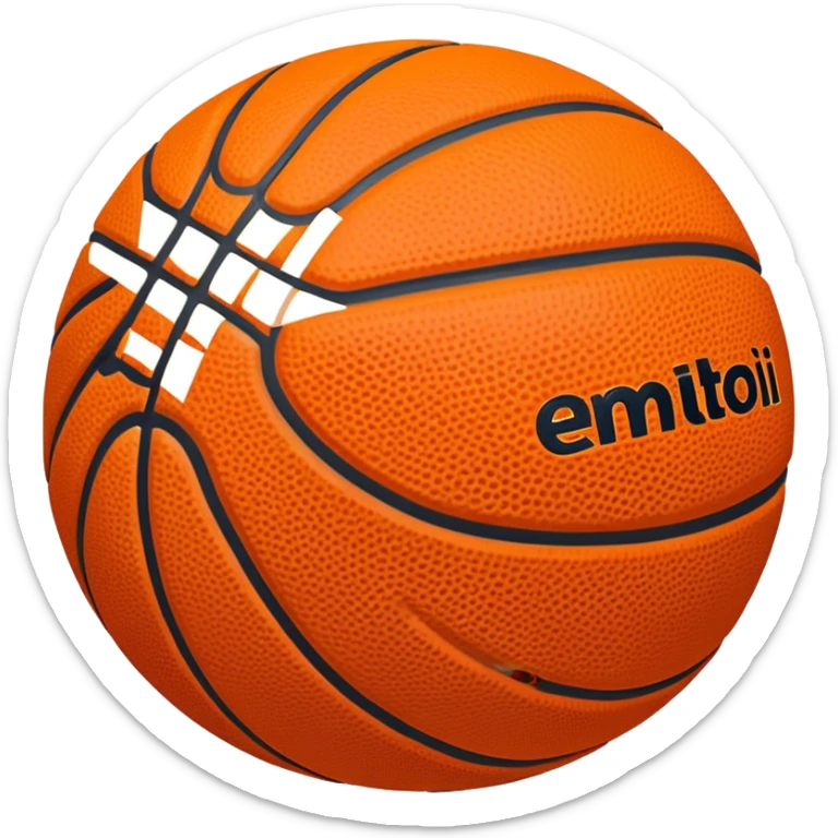 Cinematic Realistic image of a basketball rendered in vivid orange with a pebbled surface texture and crisp stitching details, set against a high-contrast backdrop that highlights its dynamic, sporty essence sticker