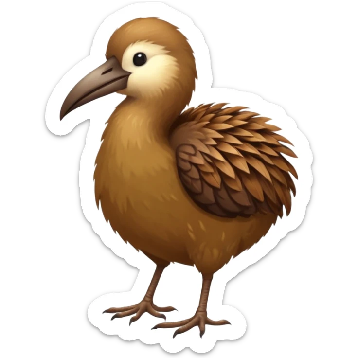 New Zeland kiwi bird on two feet with a long beak and round shape sticker
