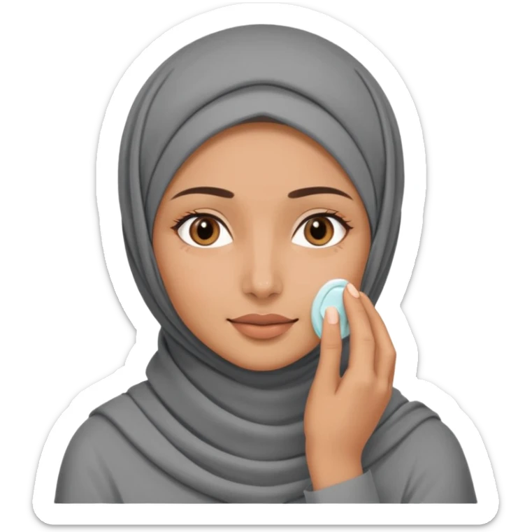 wanita berhijab abu-abu lagi skincare di muka sticker