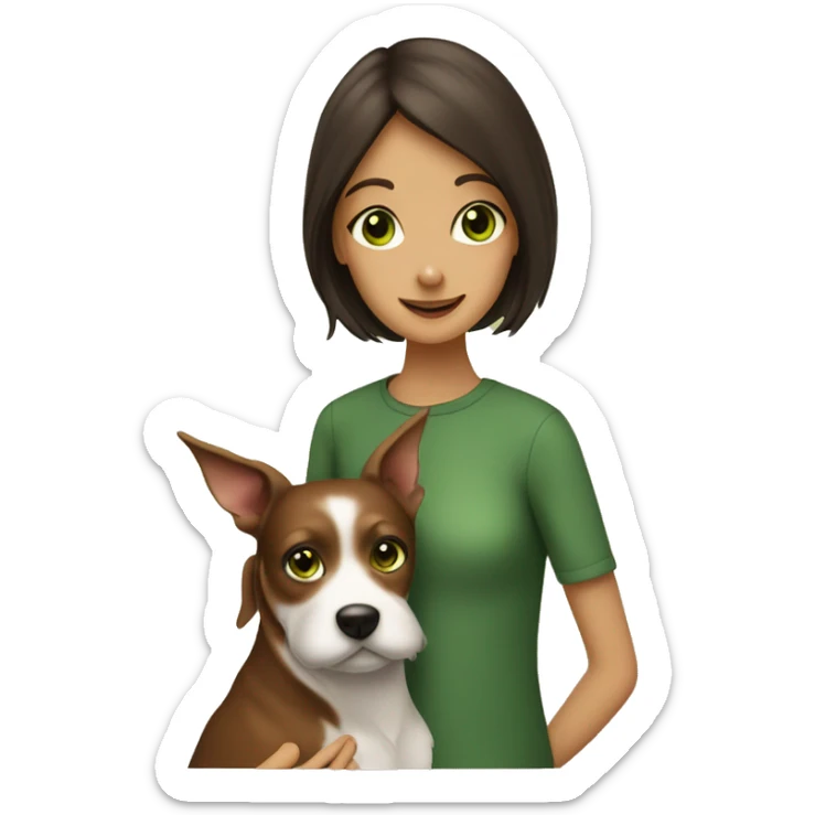 Mini Pincher colour Braun, with brunette girl, green eyes why hug the dog sticker