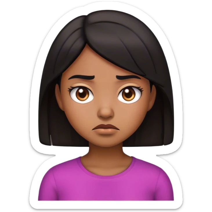 Emoji girl with brown skin and black hair looking annoyed sticker