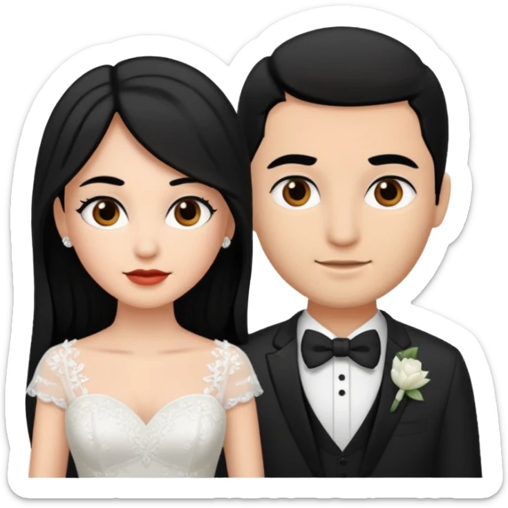White skin Bride with black hair black eyes and brown skin groom with black hair black eyes sticker
