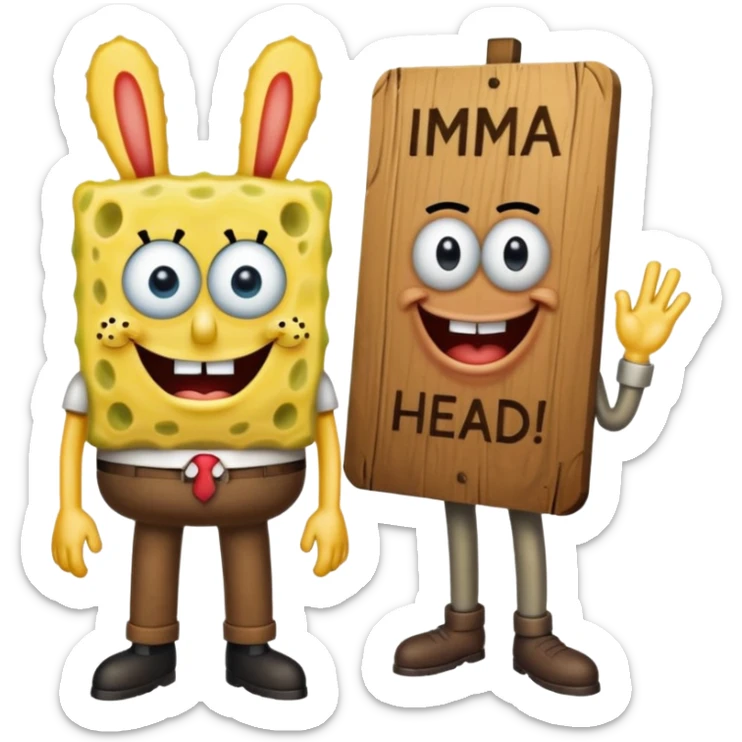 Make SpongeBob have his pants  and make him with mr krab and make them a wooden that’s says imma head out sticker