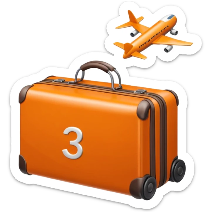 3D icon of a small calendar with a suitcase or airplane symbol, accented with #FF3D00, representing taking paid leave. Minimal and modern. sticker