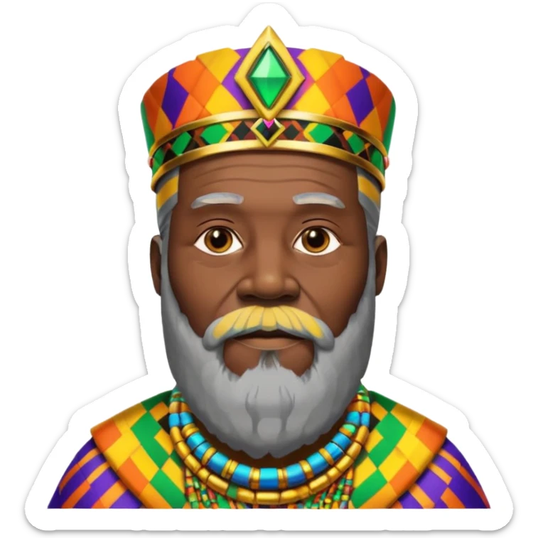Create me an emoji of a beautiful Old African King with a beard wearing a neon Colorful gradient African Kente patterns sticker