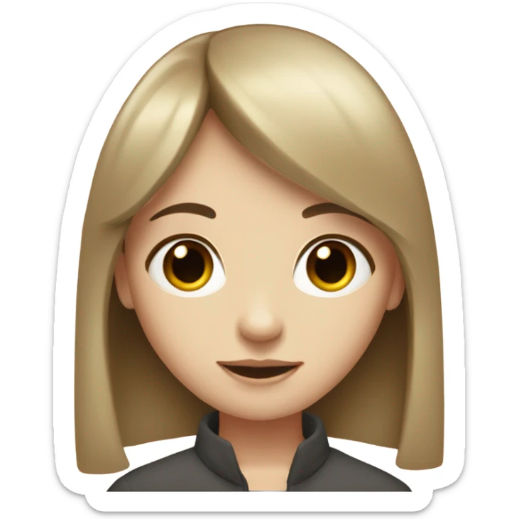 Pale girl with brown medium length, straight hair with bangs and brown eyes. sticker