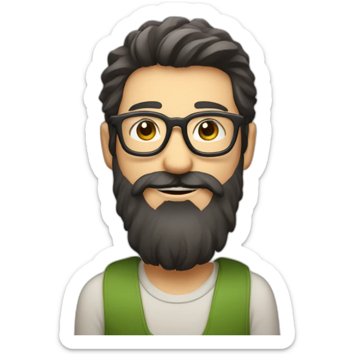 happy gardener face long dark beard and short dark hair with little round glasses sticker