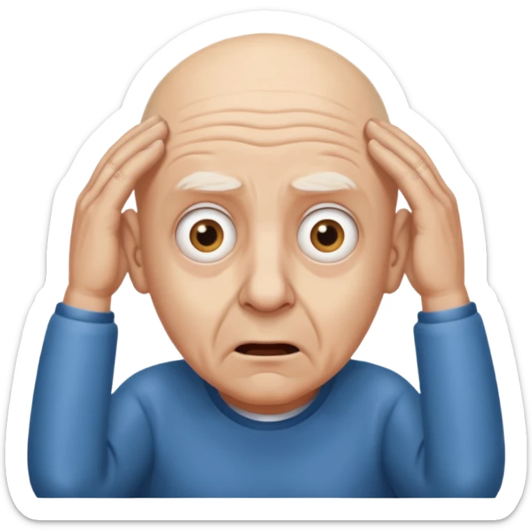 A bald person who’s very old is staring, he’s inside a toilet and his head is upright and looking at the camera with very wide eyes and his hands are putting pressure on his head, very scared expression and he’s twerking sticker