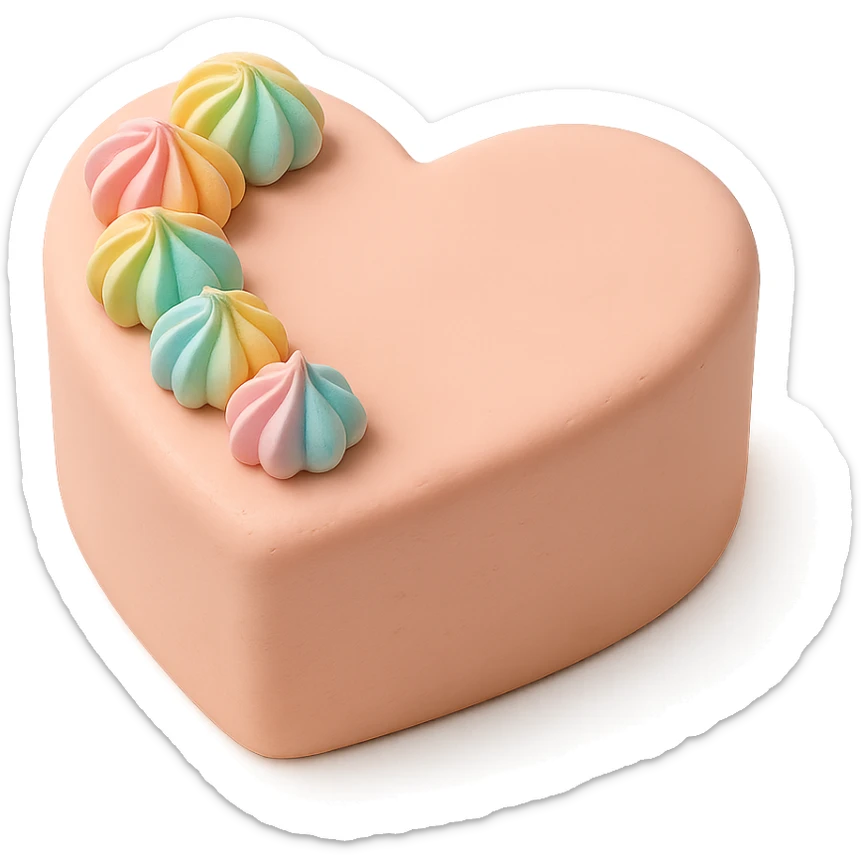 heart-shaped fondant cake with rainbow meringues sticker