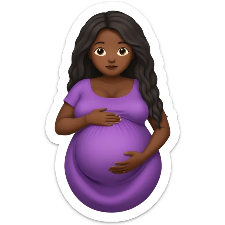 Dark black skin, african black Woman with huge pregnant belly, long hair sticker