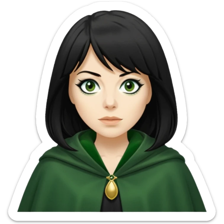 claudia winkleman as a traitor with a green cloak and black eyeliner sticker