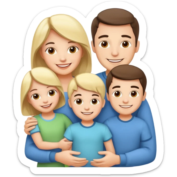 "Husband and wife with 50 children taking a group photo, cheerful, colorful cartoon style, bright and playful." sticker