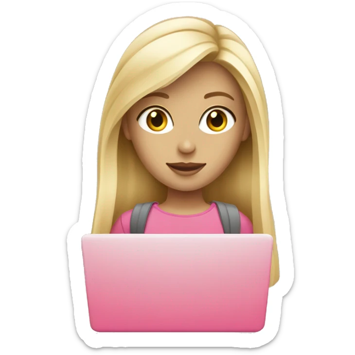 Graphic designer blonde girl with long hair and fair skin with grey eyes with Pink laptop  sticker