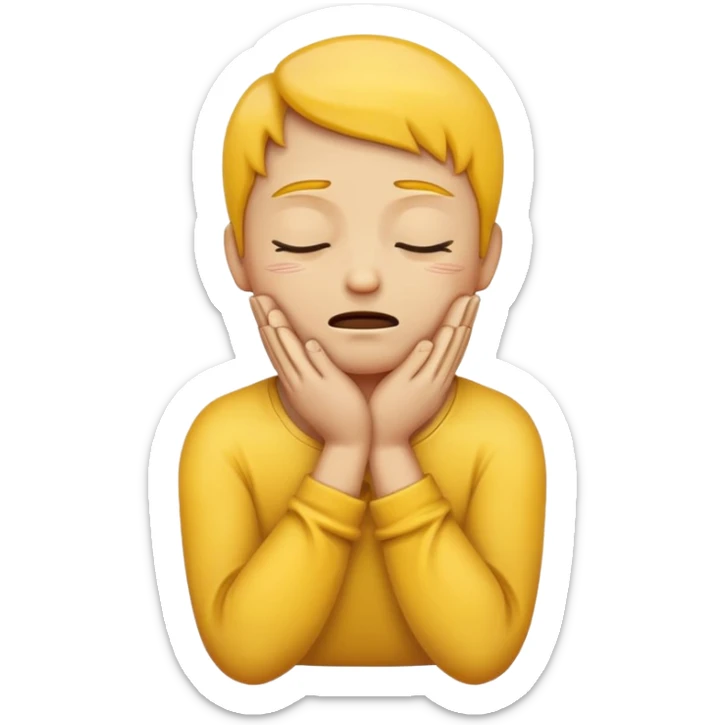 yellow face emoji, eyes closed, hands crossed over its own neck as if choking itself sticker