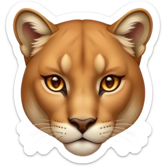 Cinematic Noble Cougar Portrait Emoji, Poised and regal, with a lithe, muscular build and a sleek, tawny Fur with subtle dark accents, deep-set soulful amber eyes, Simplified yet sharp and sophisticated features, highly detailed, glowing with a warm, dignified glow, high shine, intelligent and stealthy, stylized with an air of wild elegance, focused and attentive, soft glowing outline, capturing the essence of a watchful and confident predator, so majestic it feels as though it could silently pounce out of the screen with effortless authority! sticker