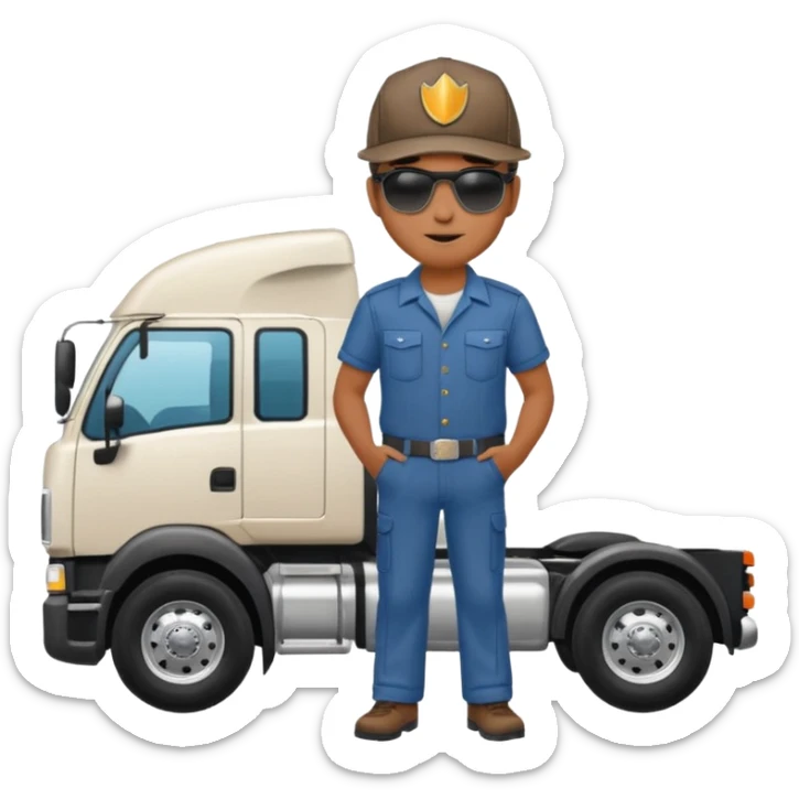 Kamyon şoförü Yarı Kamyon Karikatür çizimi kamyon yan dursun şoför de dışarda yanında olsun sticker