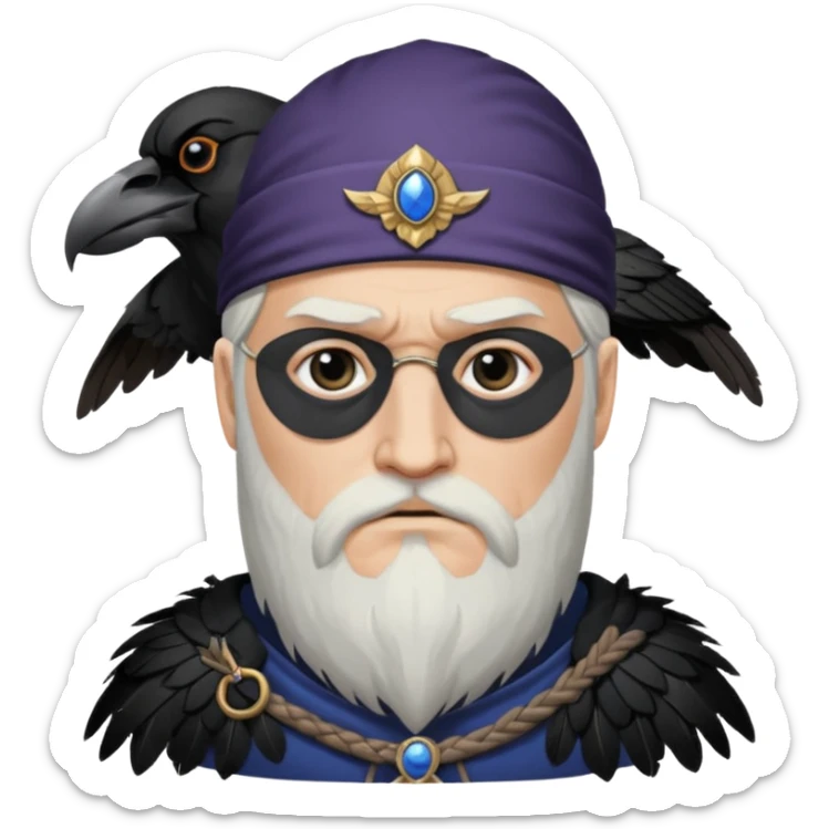 norse god odin with one eyepatch on his left eye and raven on his shoulder sticker