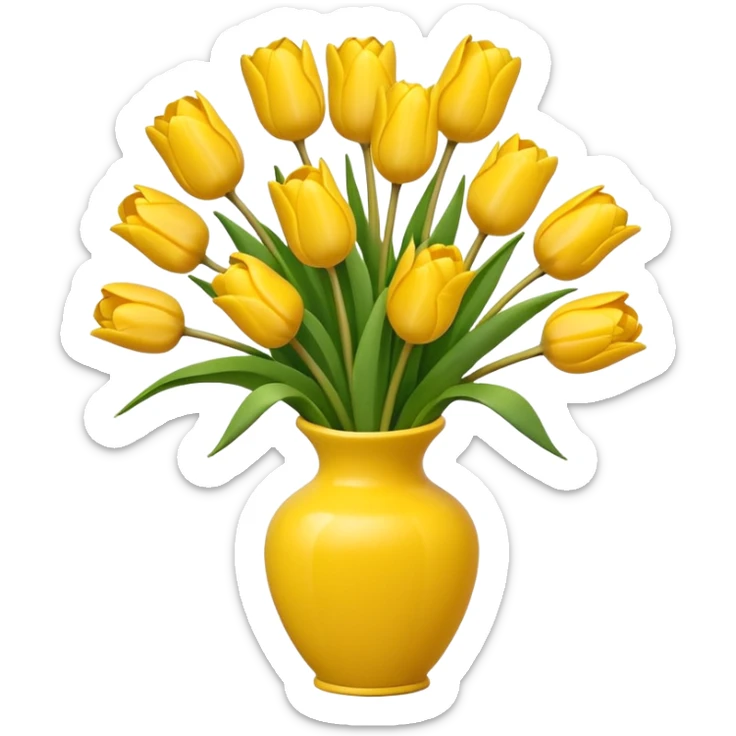 bouquet of yellow tulips in a vase, minimal and happy, emoji style sticker
