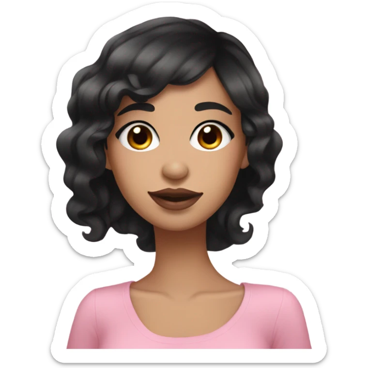 Thick black hair with thick eyelashes and black eyes and pale pink lip and pink cheek Filipino lady sticker
